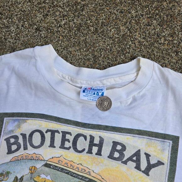 Vtg 90s BIOTECH BAY California Map Graphic Tee Shirt Lg Single Stitch USA Made - Picture 3 of 6